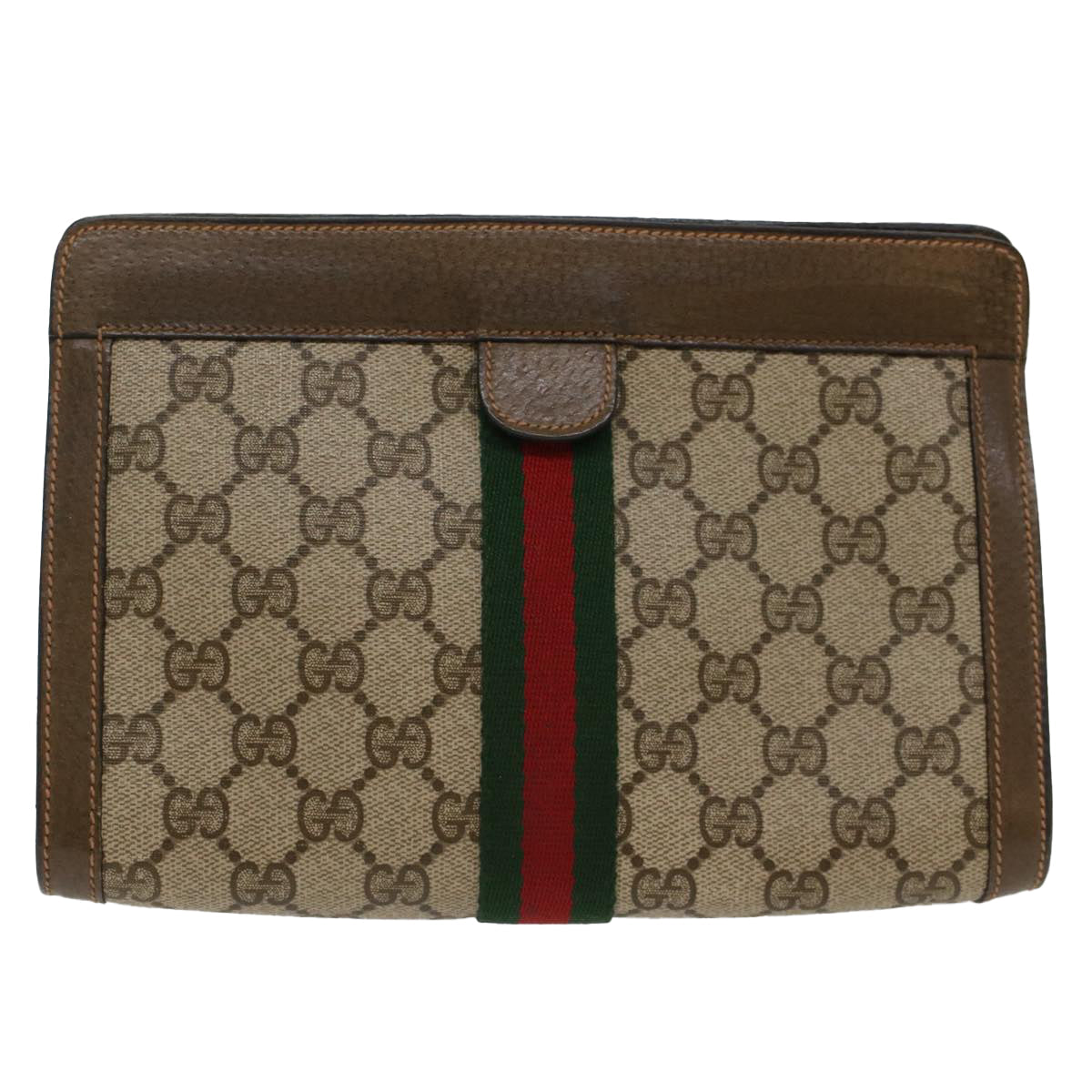 GUCCI GG Canvas Web Sherry Line Clutch Bag Beige Red Green 89.01.001 yk8285