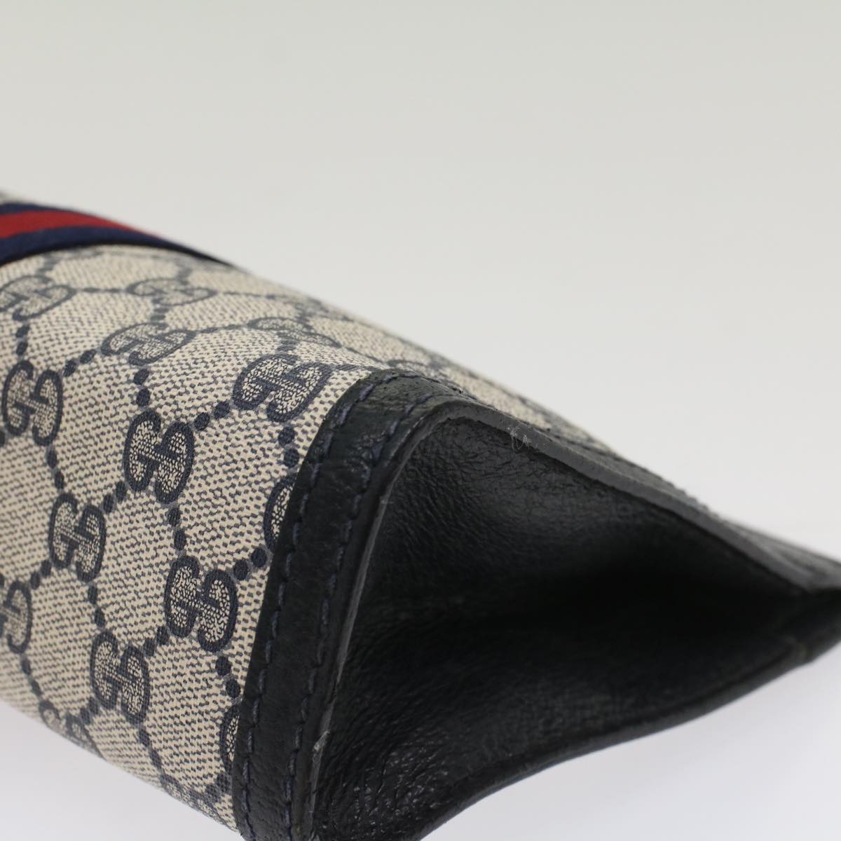 GUCCI GG Canvas Sherry Line Clutch Bag Gray Red Navy 64.014.2125.23 yk8296