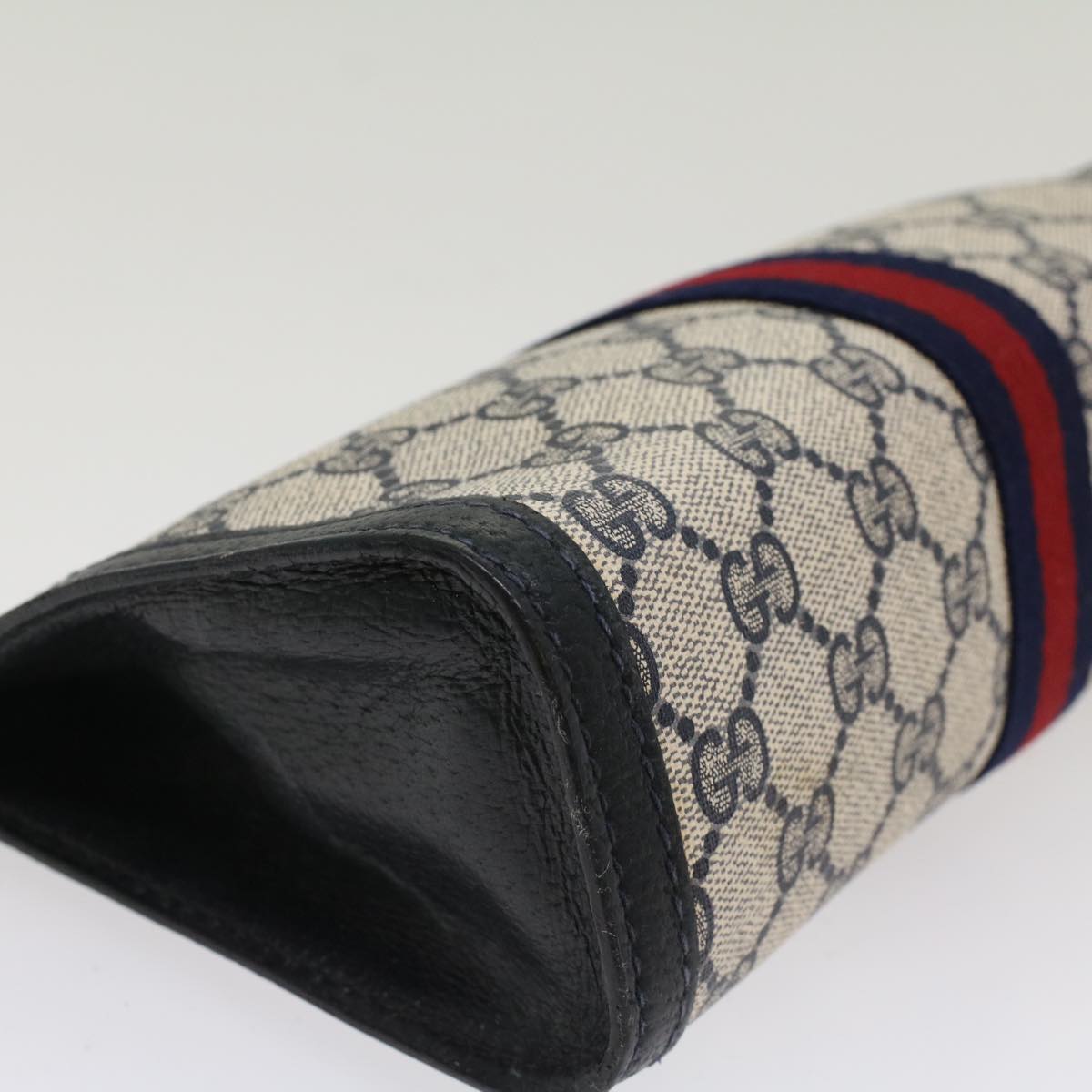 GUCCI GG Canvas Sherry Line Clutch Bag Gray Red Navy 64.014.2125.23 yk8296