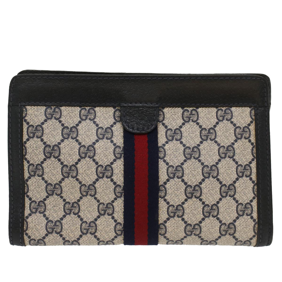 GUCCI GG Canvas Sherry Line Clutch Bag Gray Red Navy 64.014.2125.23 yk8296