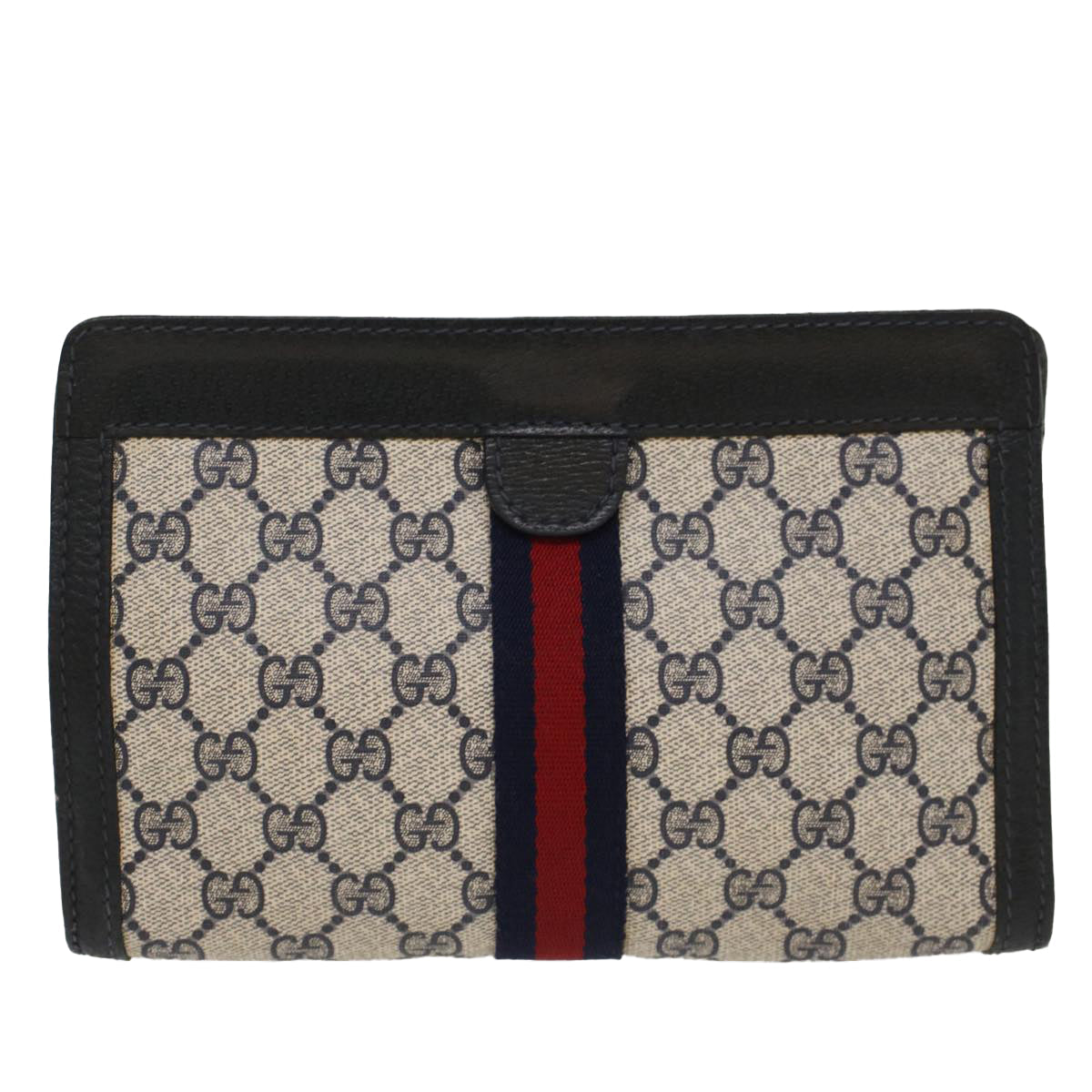 GUCCI GG Canvas Sherry Line Clutch Bag Gray Red Navy 64.014.2125.23 yk8296