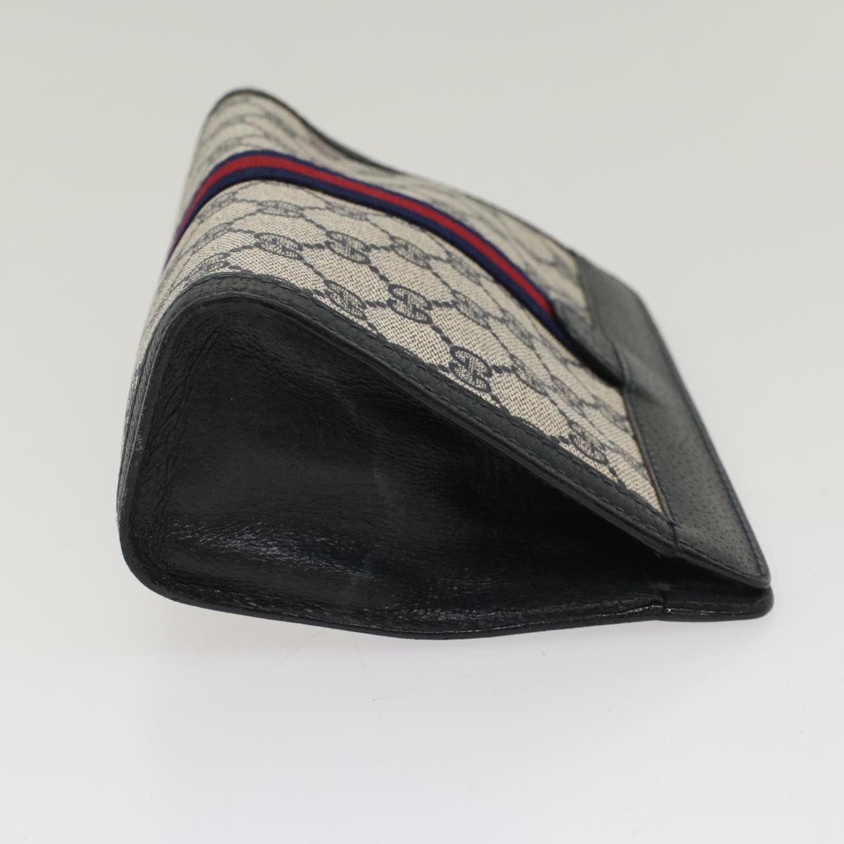 GUCCI GG Canvas Sherry Line Clutch Bag Gray Red Navy 64.014.2125.23 yk8296
