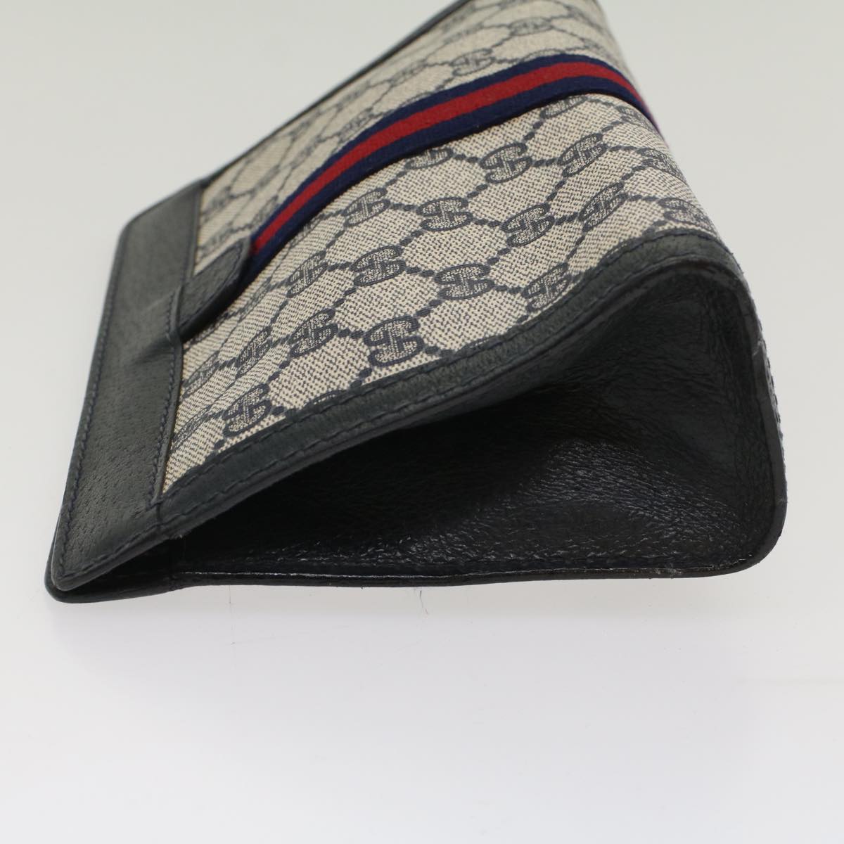GUCCI GG Canvas Sherry Line Clutch Bag Gray Red Navy 64.014.2125.23 yk8296
