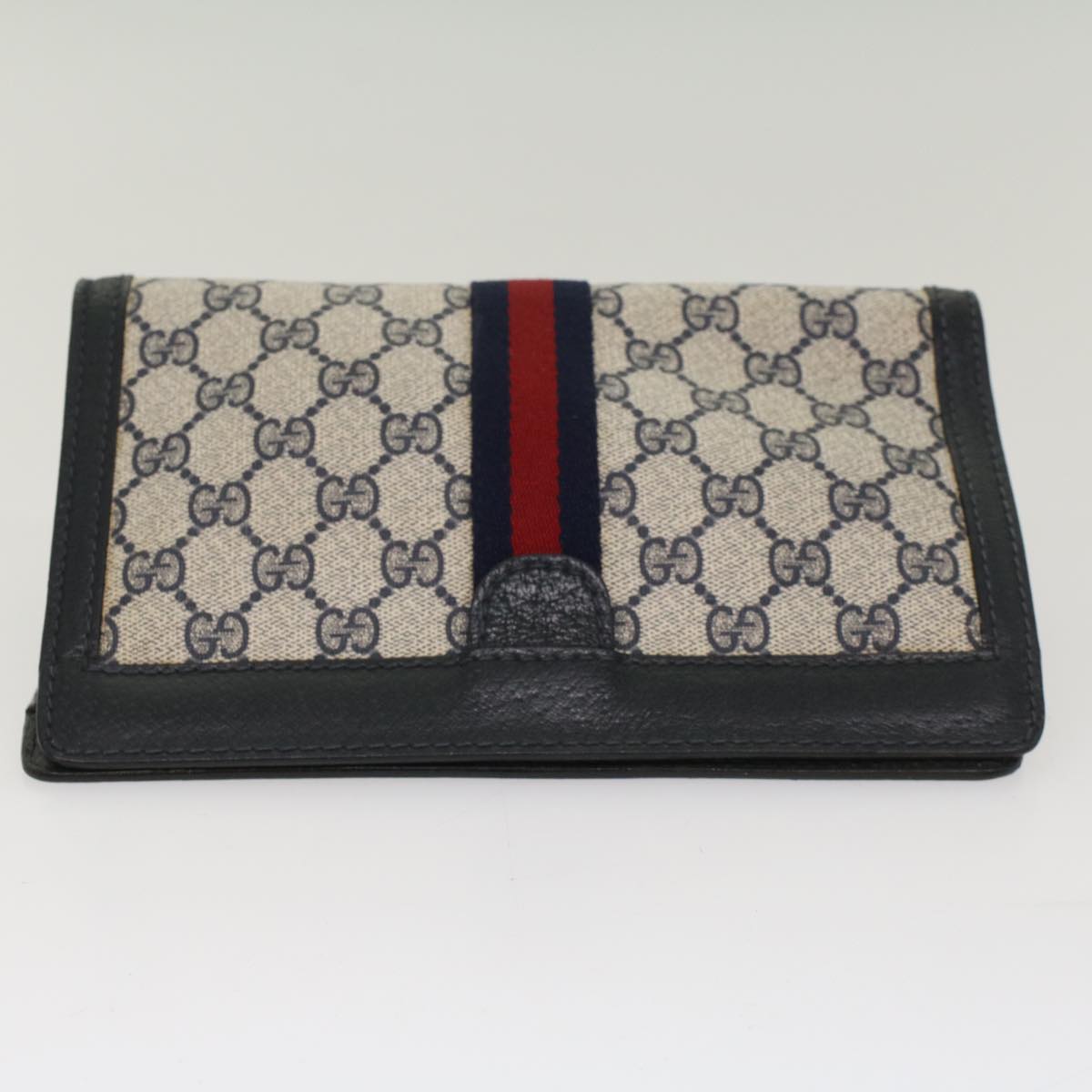 GUCCI GG Canvas Sherry Line Clutch Bag Gray Red Navy 64.014.2125.23 yk8296
