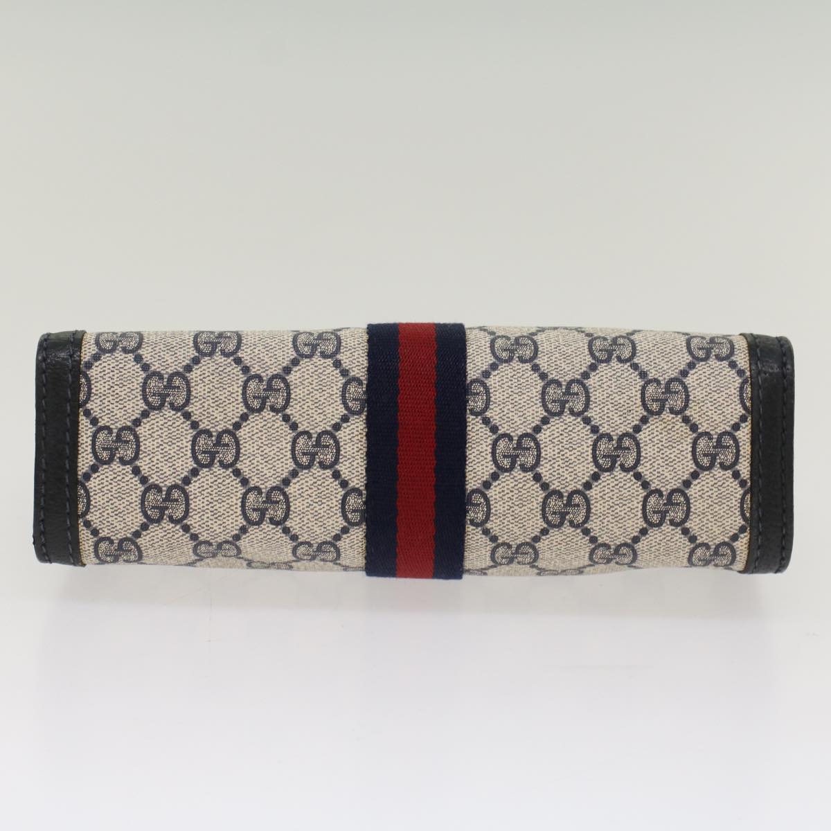 GUCCI GG Canvas Sherry Line Clutch Bag Gray Red Navy 64.014.2125.23 yk8296