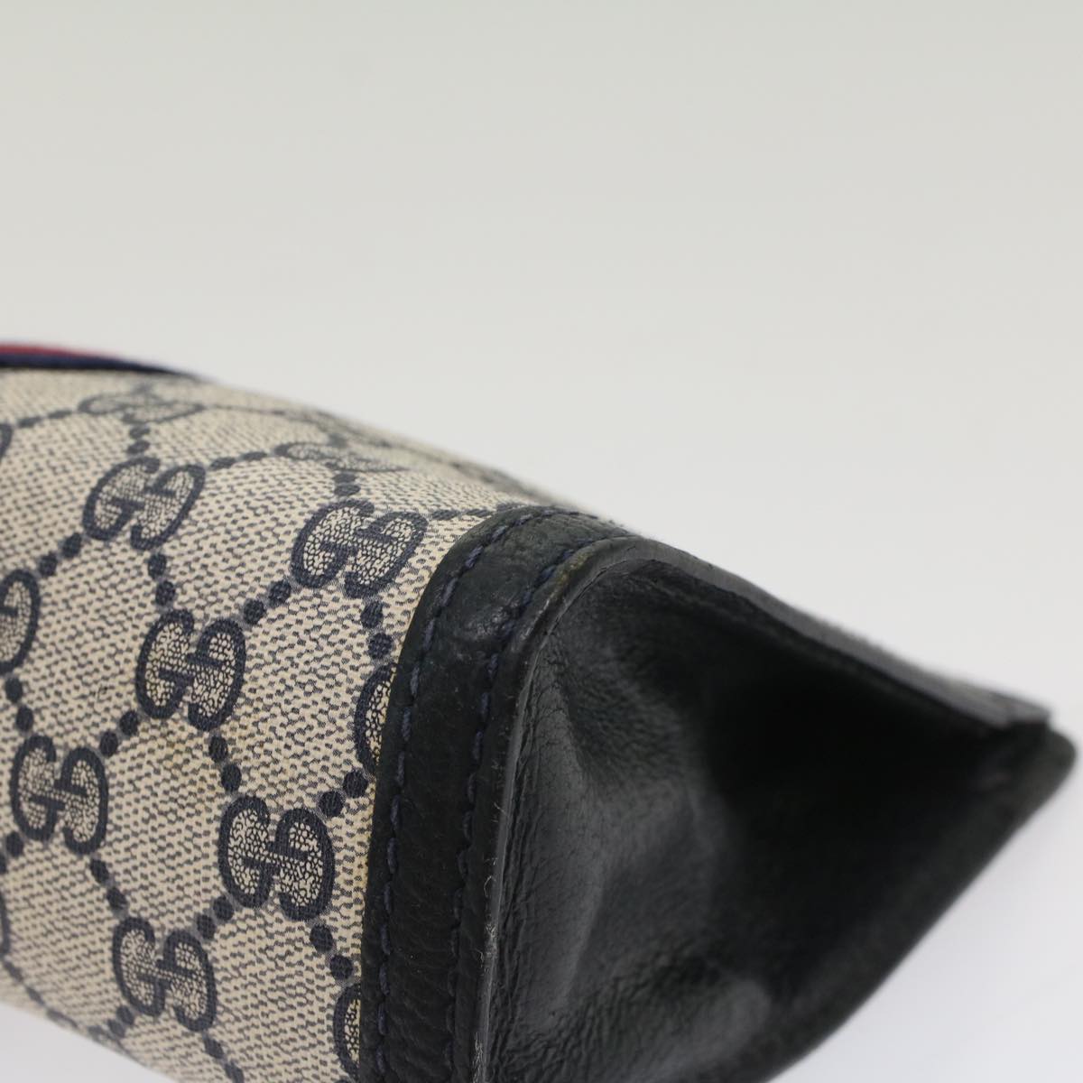 GUCCI GG Canvas Sherry Line Clutch Bag Gray Red Navy 64.014.2125.23 yk8296