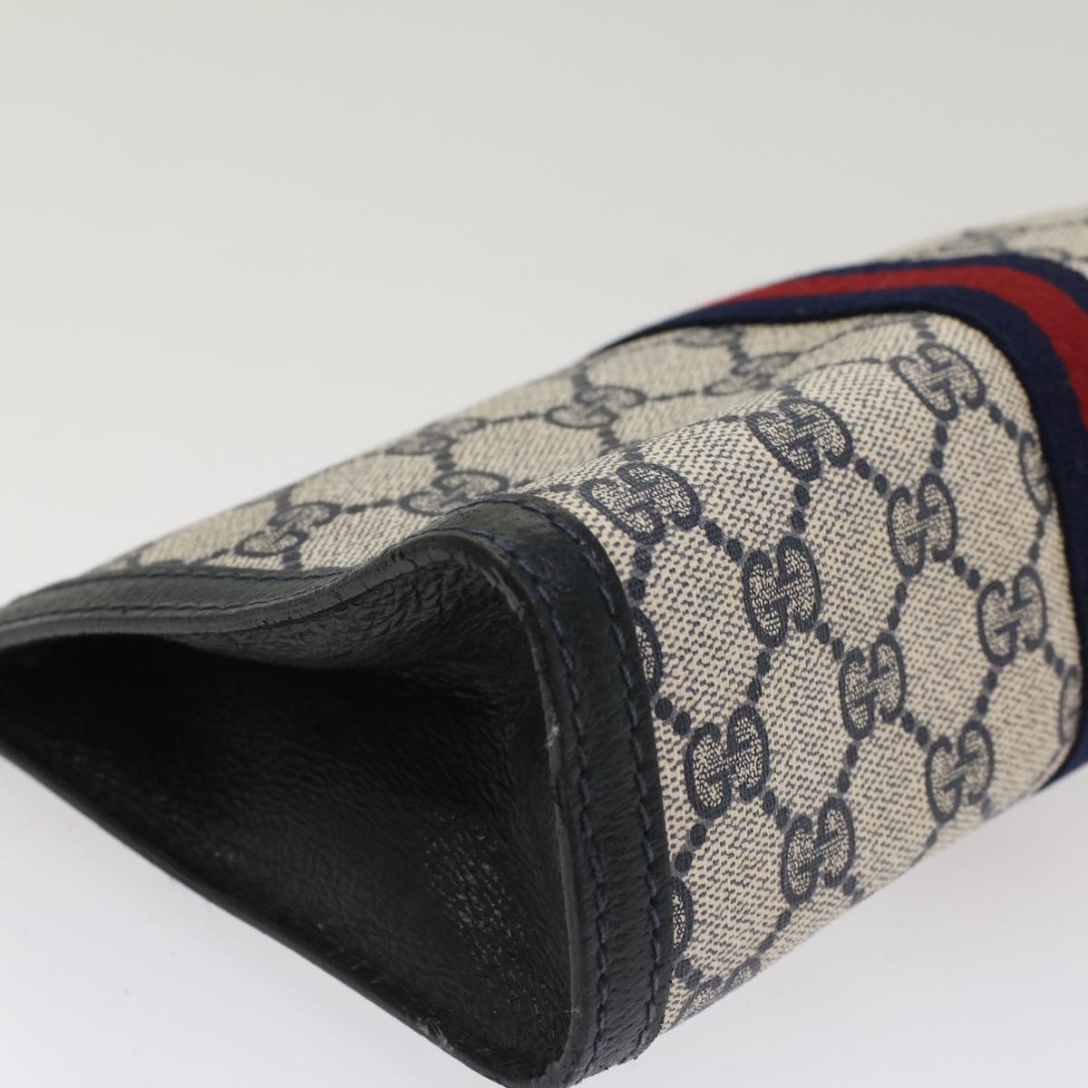 GUCCI GG Canvas Sherry Line Clutch Bag Gray Red Navy 64.014.2125.23 yk8296