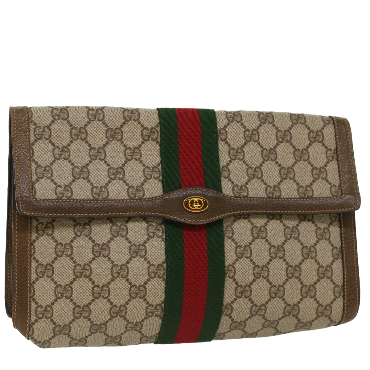 GUCCI GG Canvas Web Sherry Line Clutch Bag Beige Red 67.014.3087 yk8319