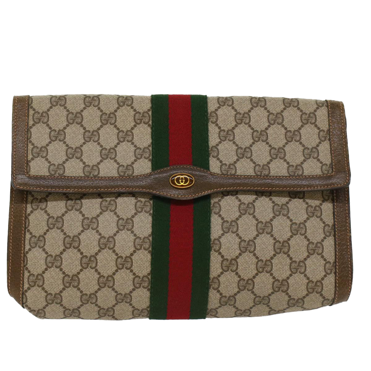 GUCCI GG Canvas Web Sherry Line Clutch Bag Beige Red 67.014.3087 yk8319