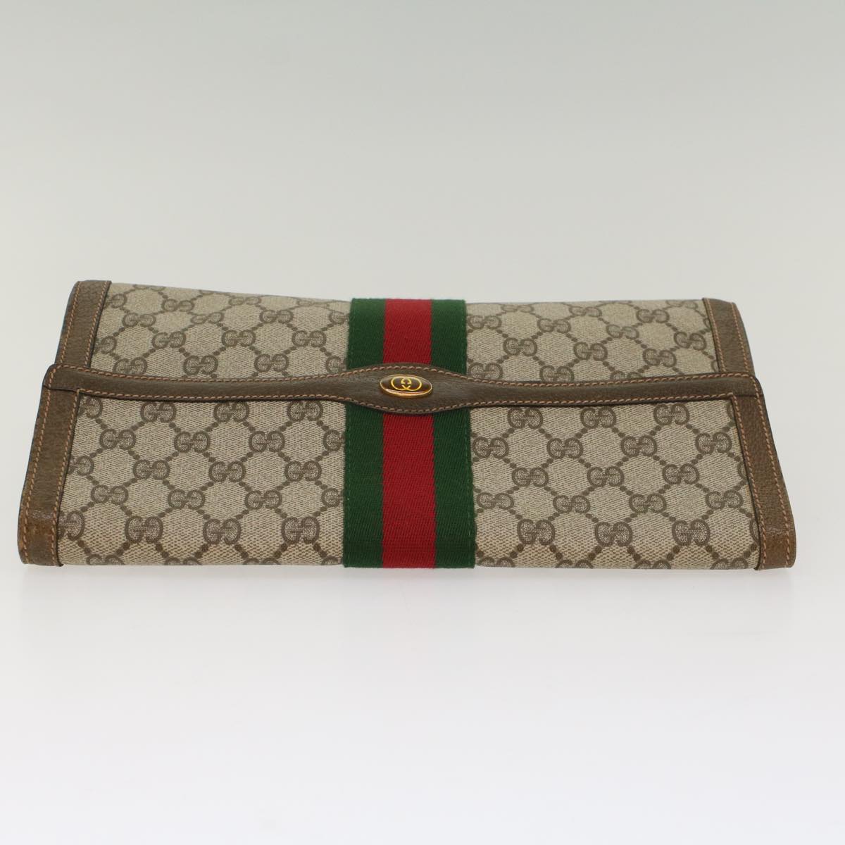 GUCCI GG Canvas Web Sherry Line Clutch Bag Beige Red 67.014.3087 yk8319