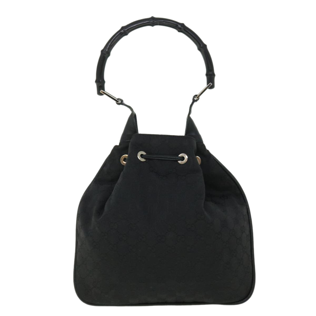 GUCCI GG Canvas Bamboo Shoulder Bag Black 001.4033 yk8328