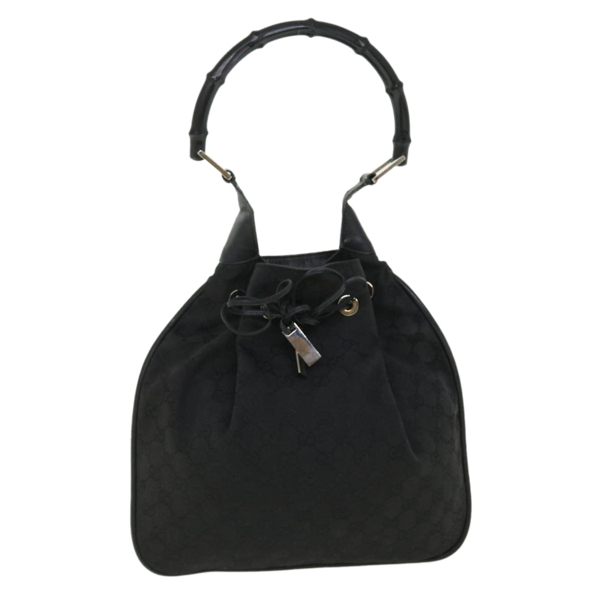 GUCCI GG Canvas Bamboo Shoulder Bag Black 001.4033 yk8328