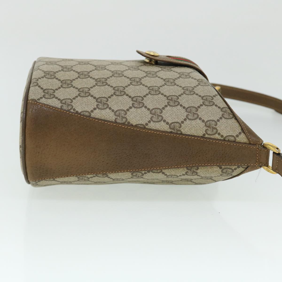 GUCCI GG Canvas Web Sherry Line Shoulder Bag PVC Leather Beige Red yk8333