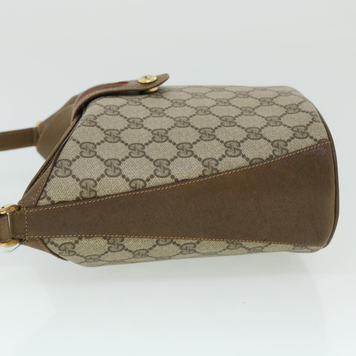 GUCCI GG Canvas Web Sherry Line Shoulder Bag PVC Leather Beige Red yk8333