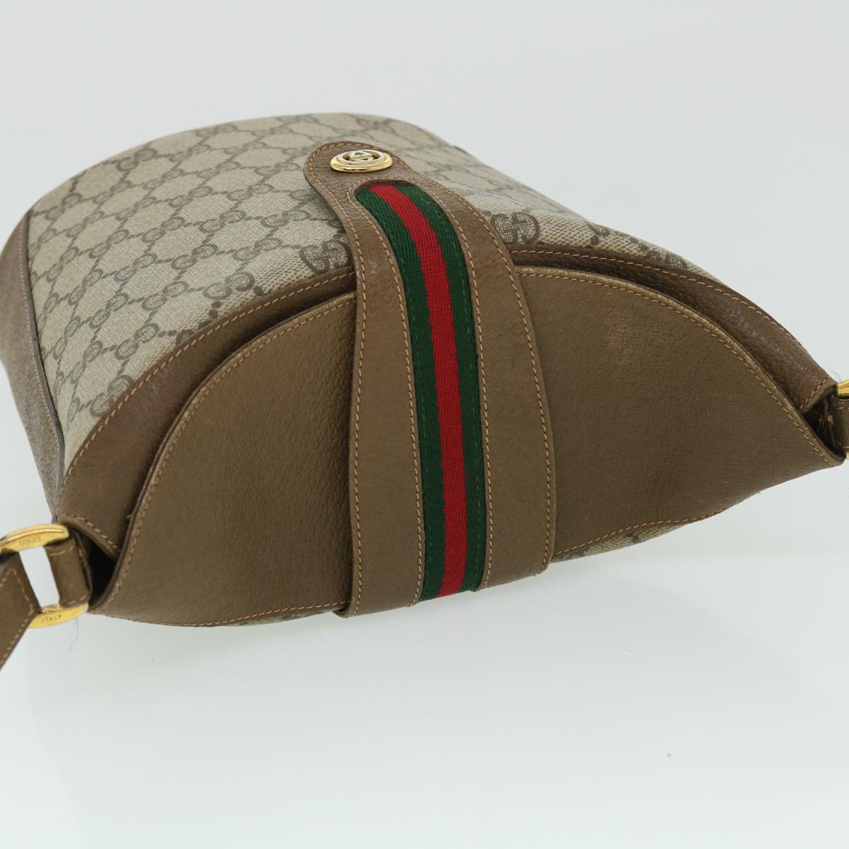 GUCCI GG Canvas Web Sherry Line Shoulder Bag PVC Leather Beige Red yk8333