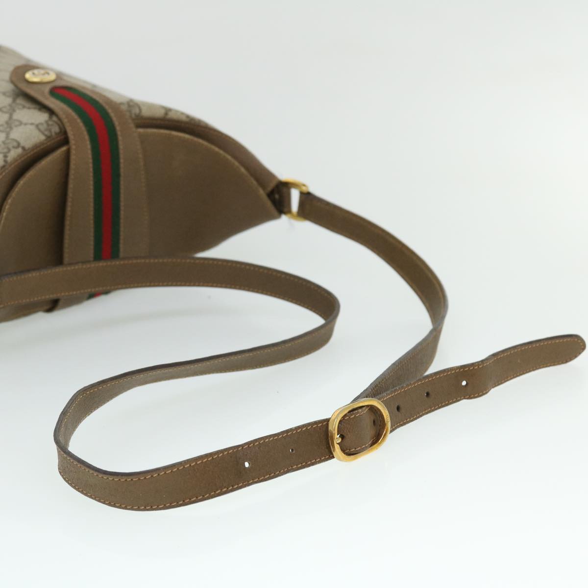 GUCCI GG Canvas Web Sherry Line Shoulder Bag PVC Leather Beige Red yk8333