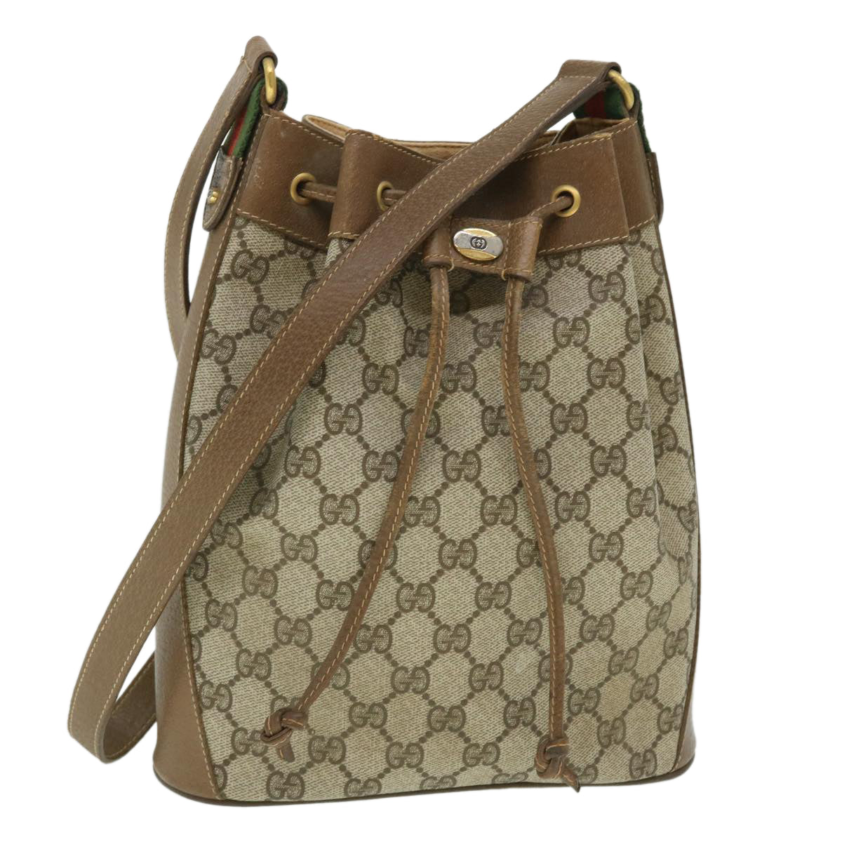GUCCI GG Canvas Web Sherry Line Shoulder Bag PVC Leather Beige Red yk8336