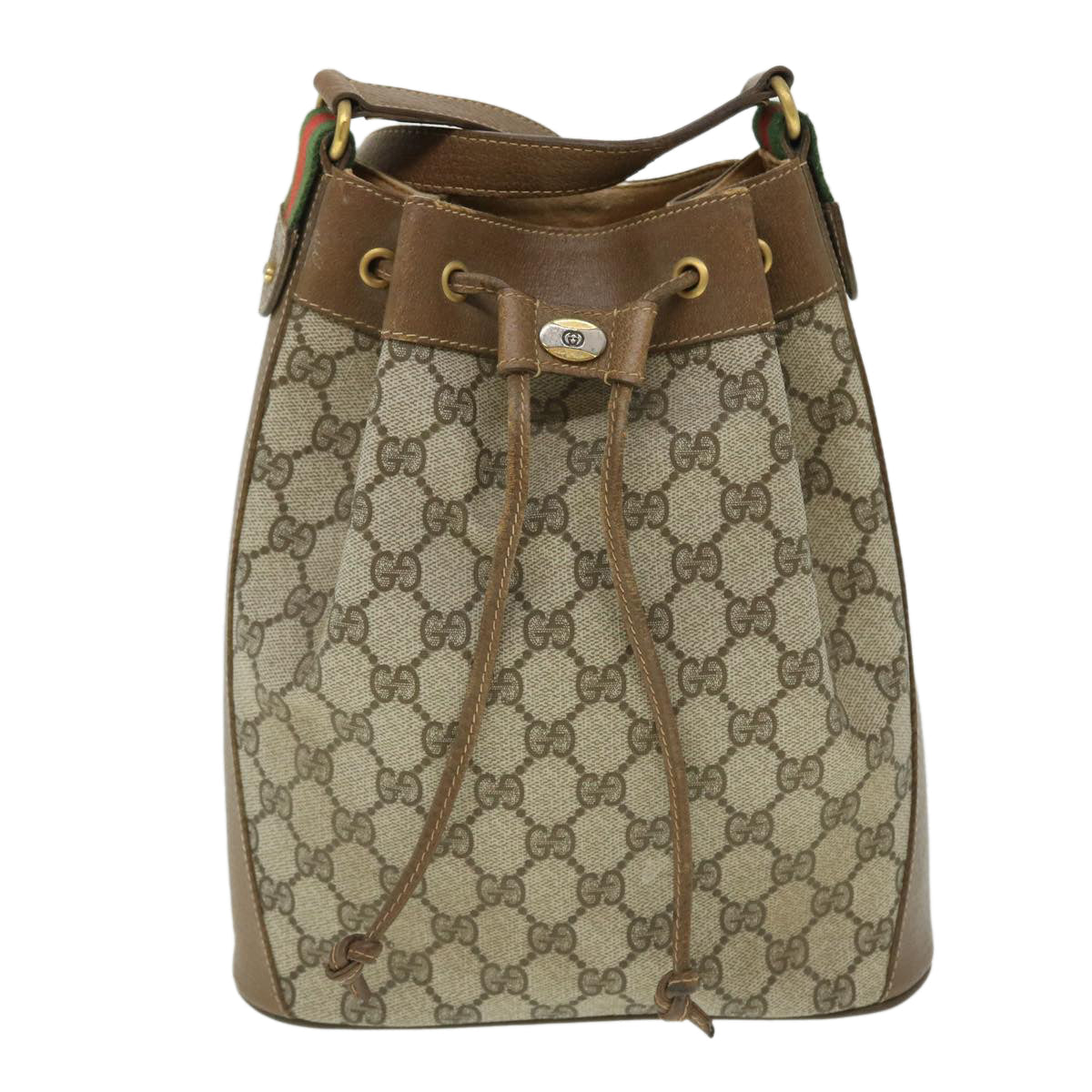 GUCCI GG Canvas Web Sherry Line Shoulder Bag PVC Leather Beige Red yk8336