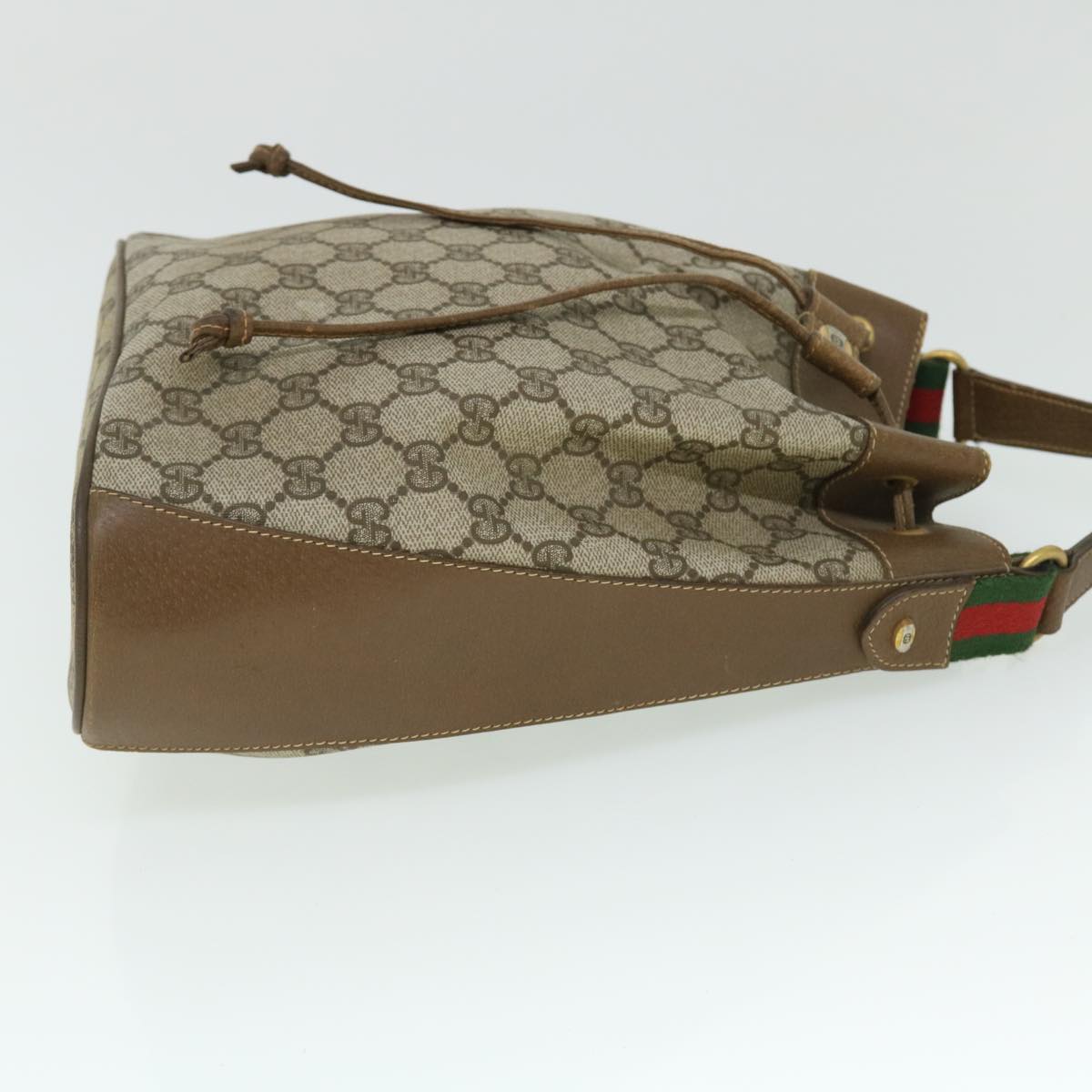 GUCCI GG Canvas Web Sherry Line Shoulder Bag PVC Leather Beige Red yk8336