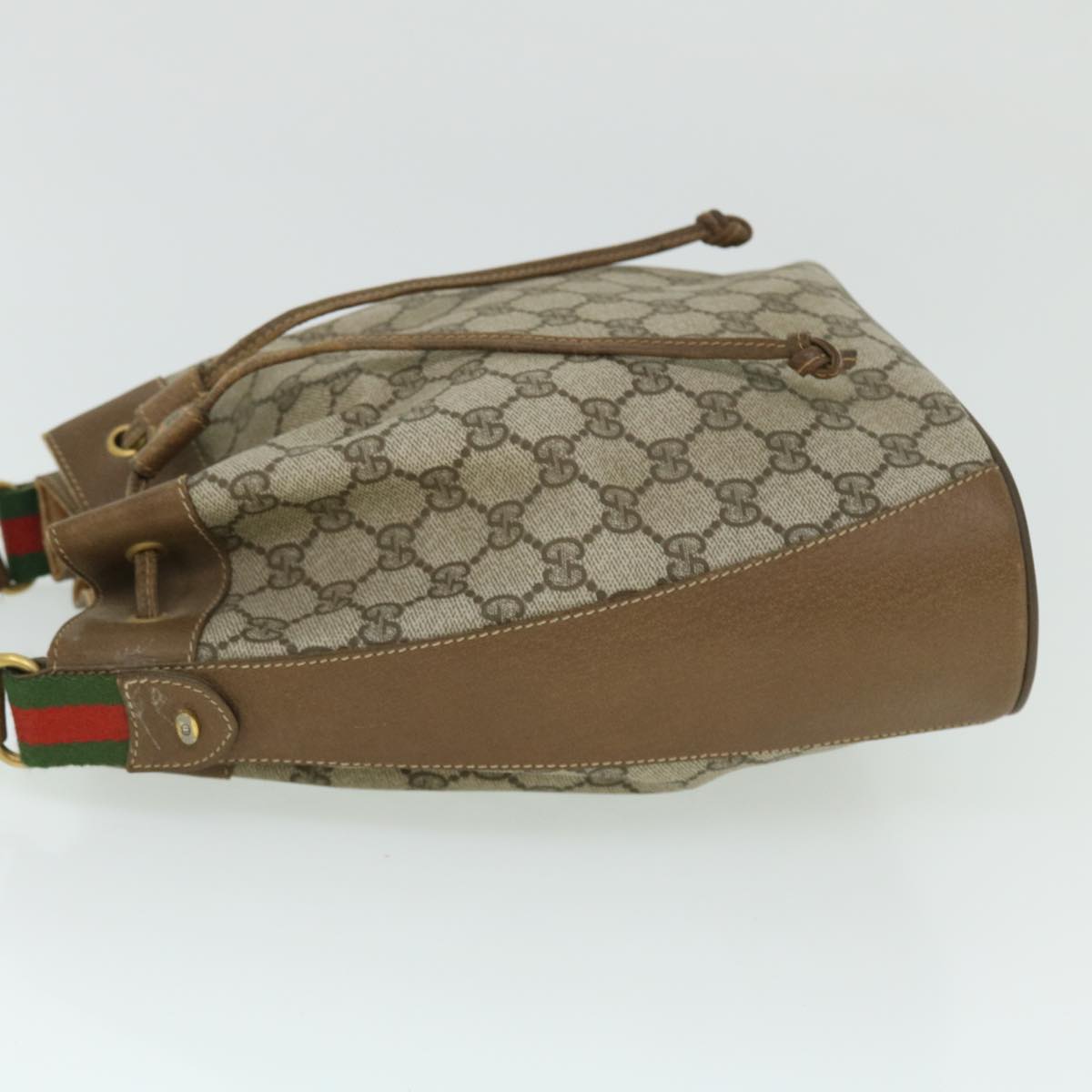 GUCCI GG Canvas Web Sherry Line Shoulder Bag PVC Leather Beige Red yk8336