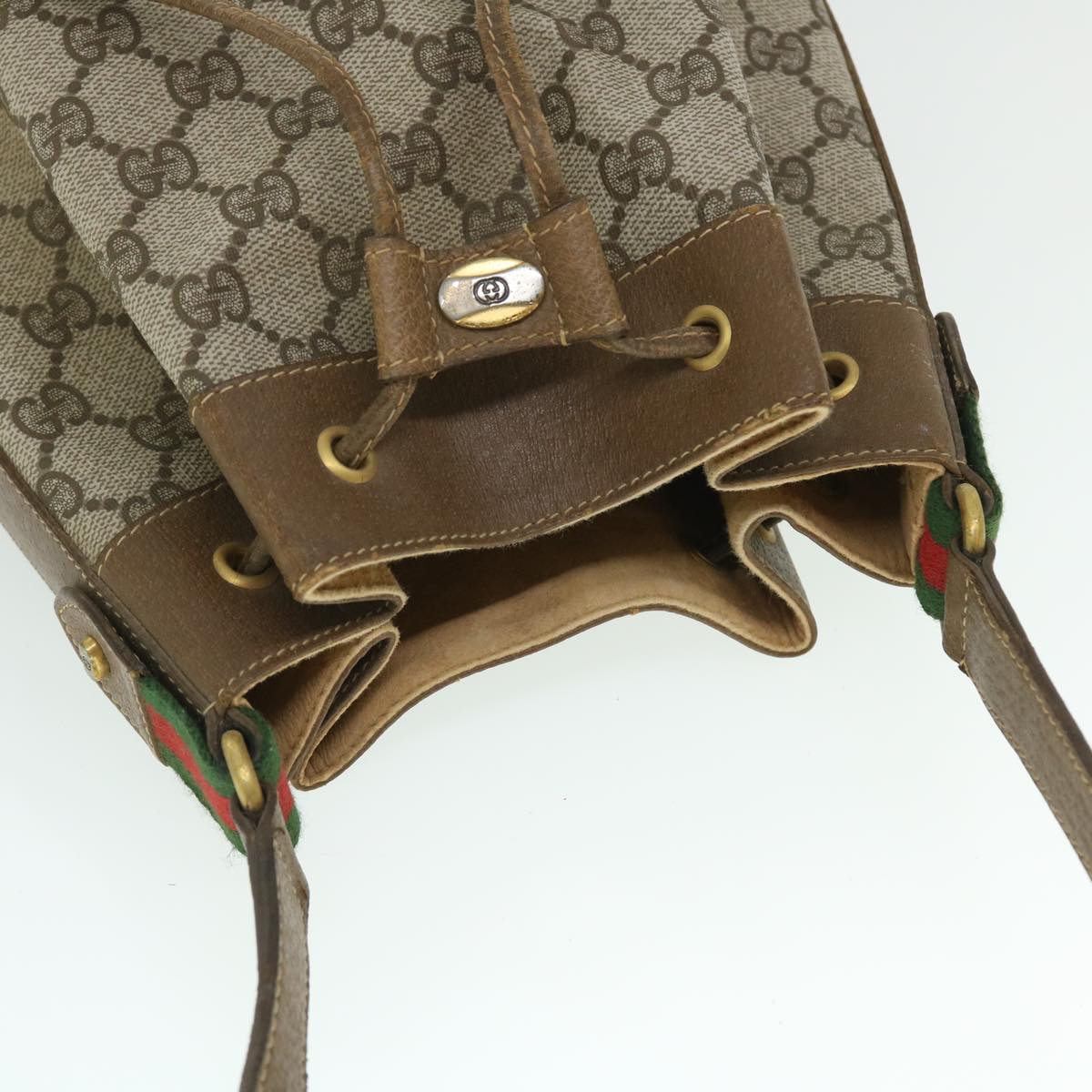 GUCCI GG Canvas Web Sherry Line Shoulder Bag PVC Leather Beige Red yk8336