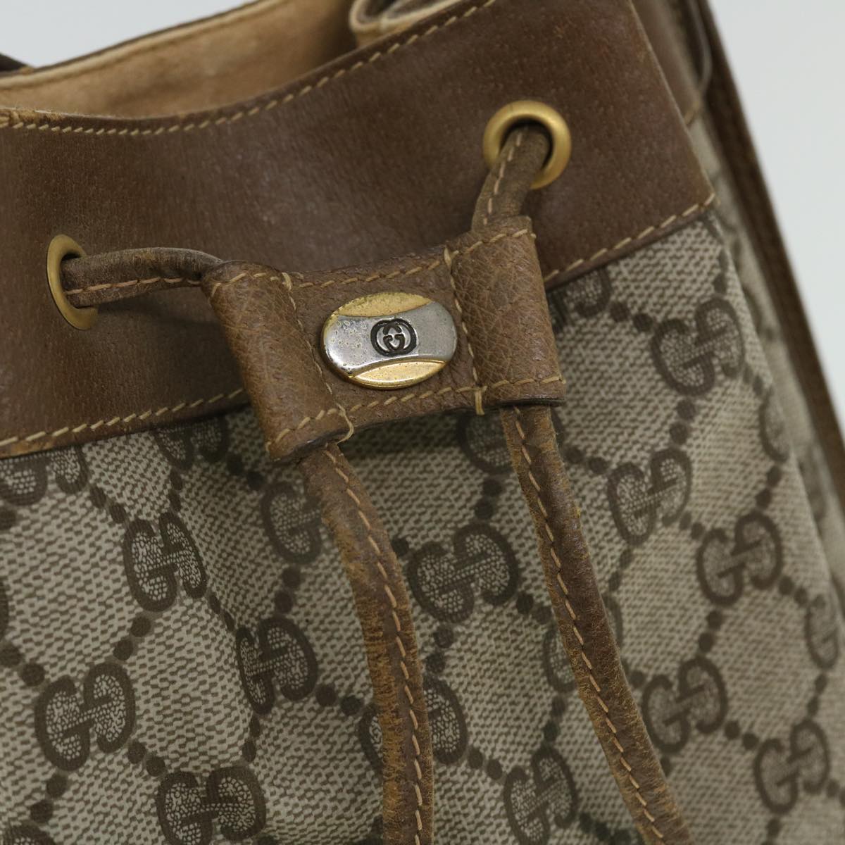 GUCCI GG Canvas Web Sherry Line Shoulder Bag PVC Leather Beige Red yk8336