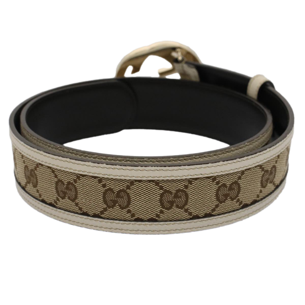 GUCCI GG Canvas Interlocking Belt 32.3""-34.3"" Beige White yk8338