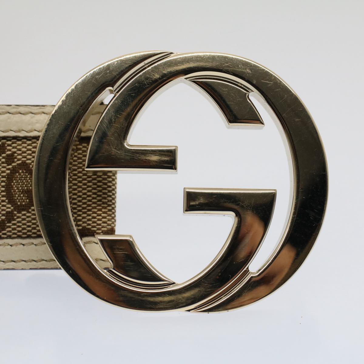 GUCCI GG Canvas Interlocking Belt 32.3""-34.3"" Beige White yk8338