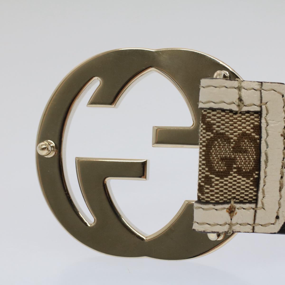 GUCCI GG Canvas Interlocking Belt 32.3""-34.3"" Beige White yk8338