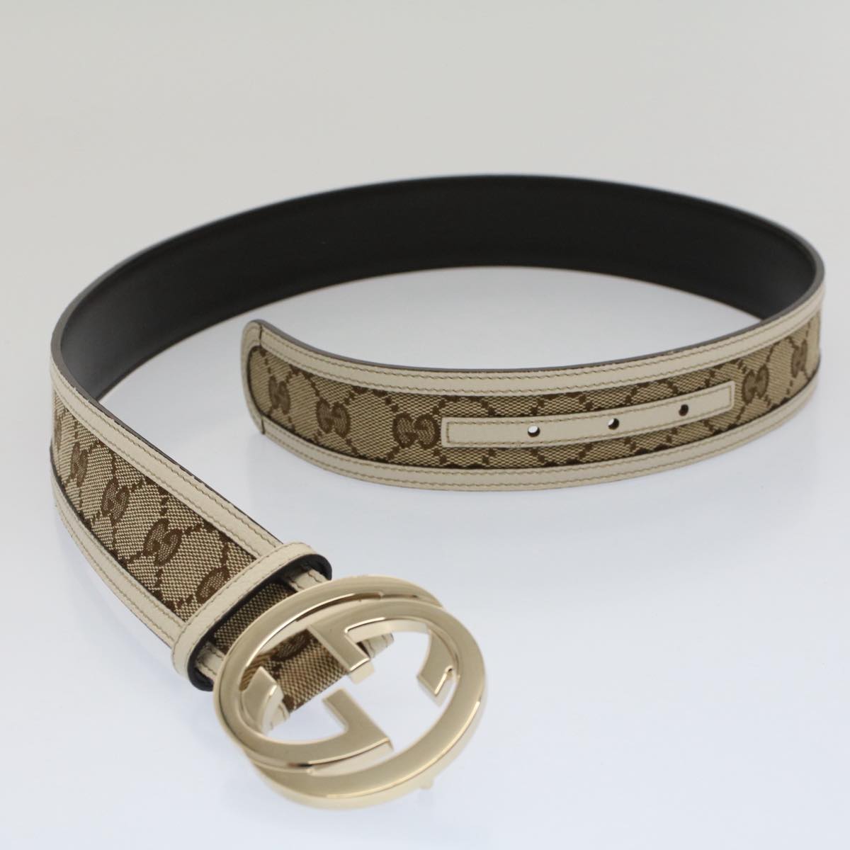 GUCCI GG Canvas Interlocking Belt 32.3""-34.3"" Beige White yk8338