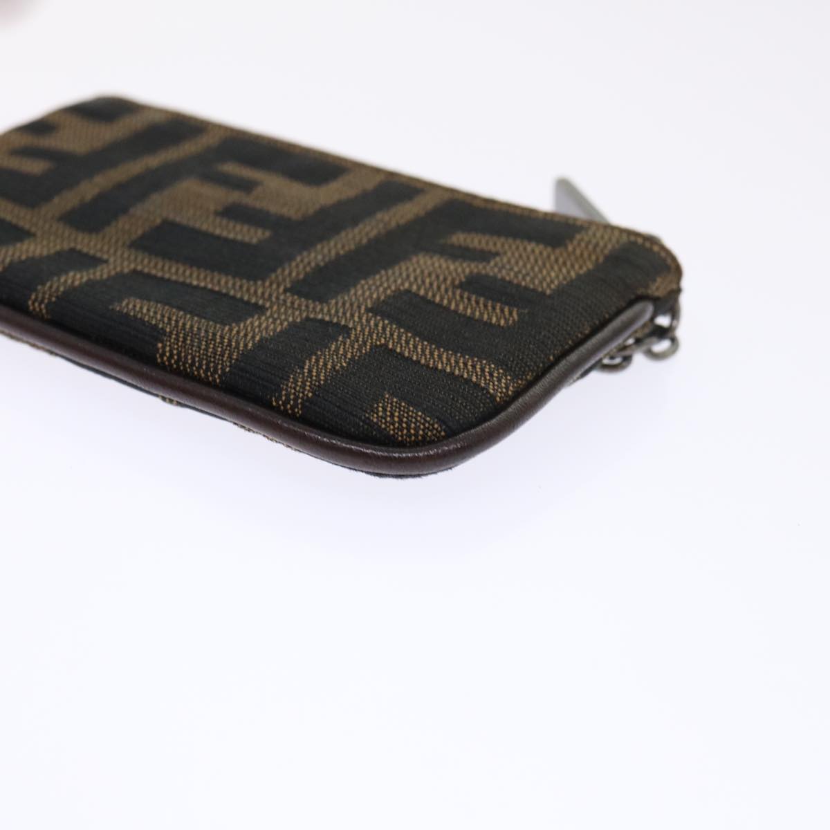 FENDI Zucca Canvas Coin Purse Black Brown yk8340