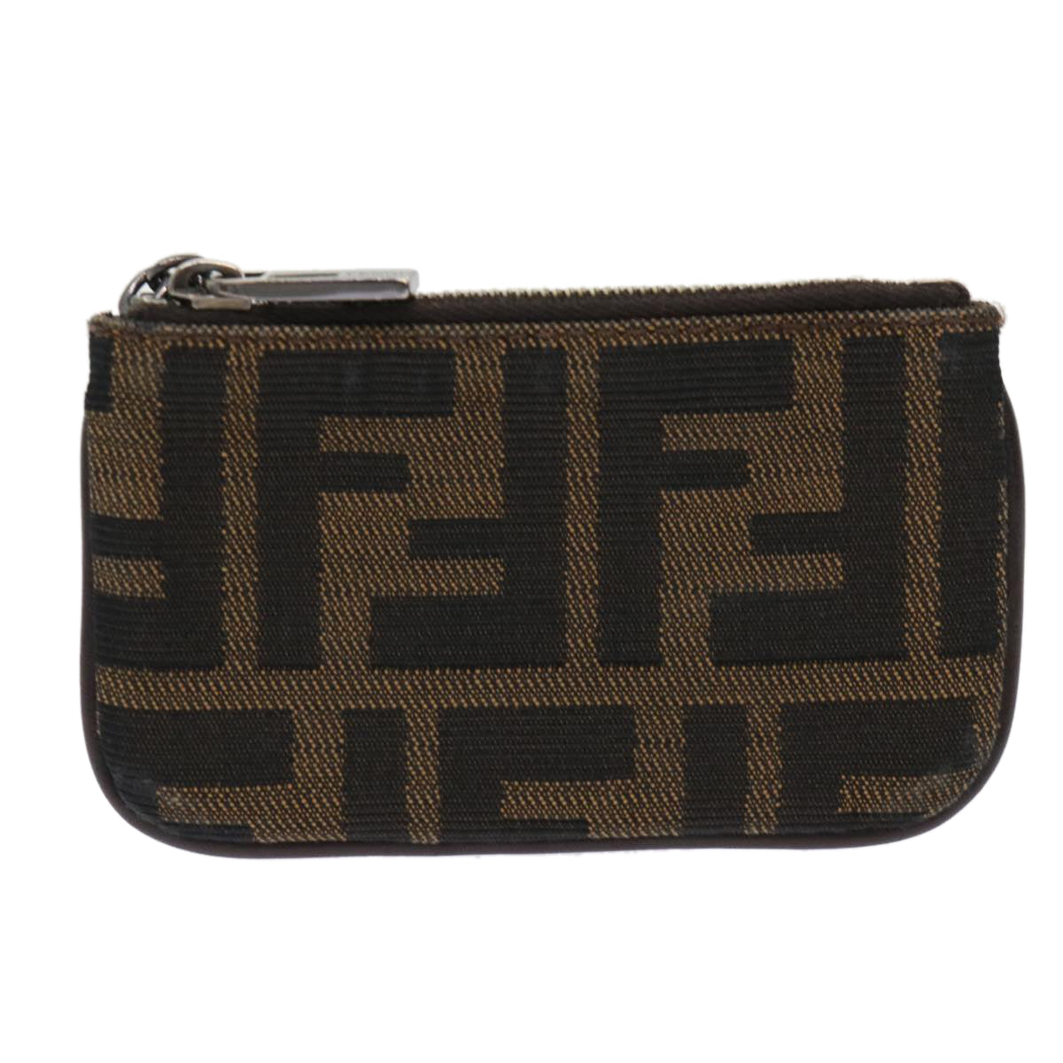 FENDI Zucca Canvas Coin Purse Black Brown yk8340