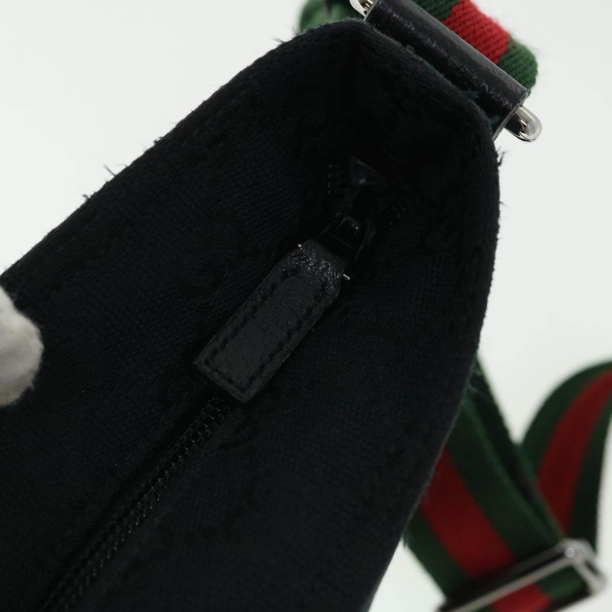 GUCCI GG Canvas Web Sherry Line Shoulder Bag Black Red Green 189749 yk8345