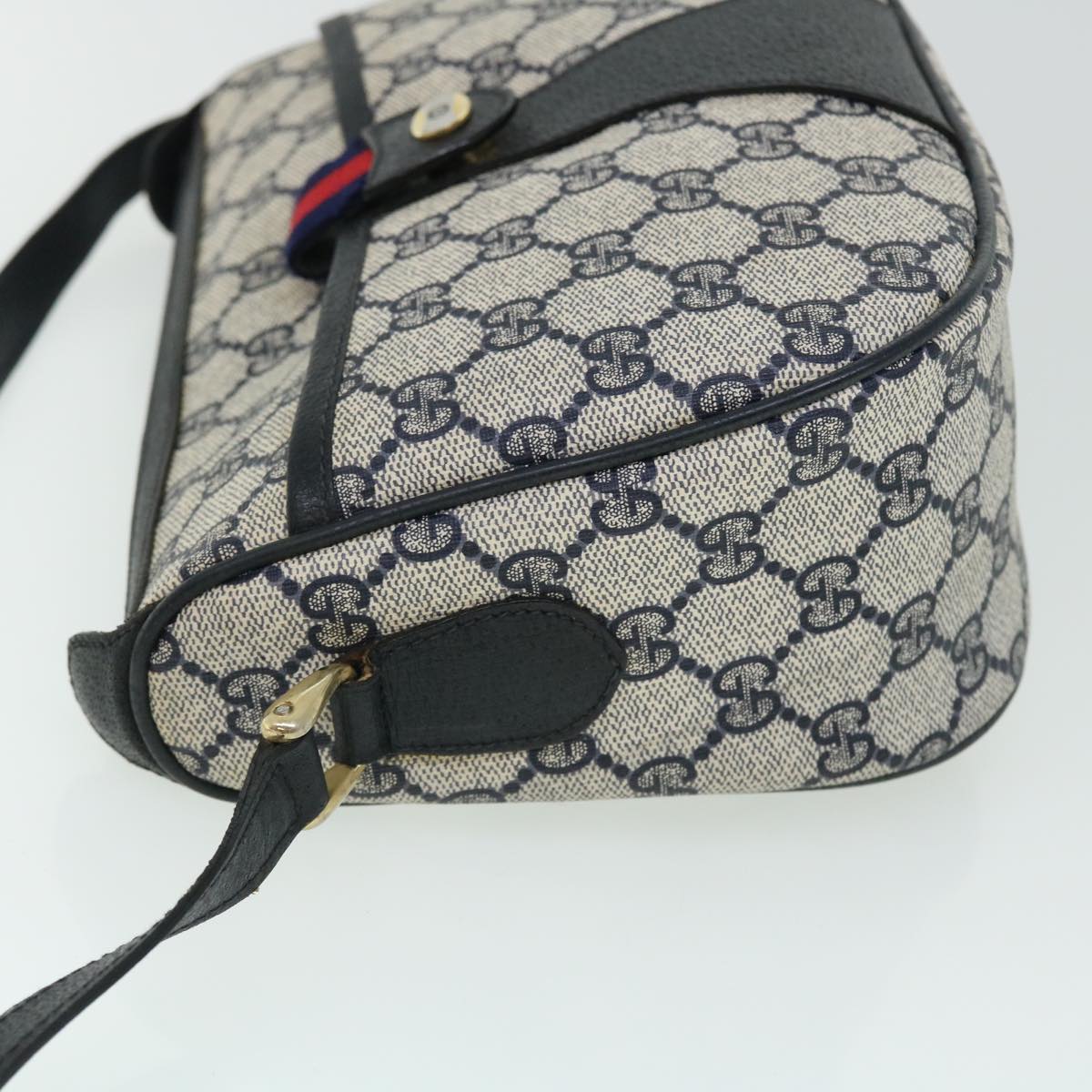 GUCCI GG Canvas Sherry Line Shoulder Bag Gray Red Navy 89.02.032 yk8362