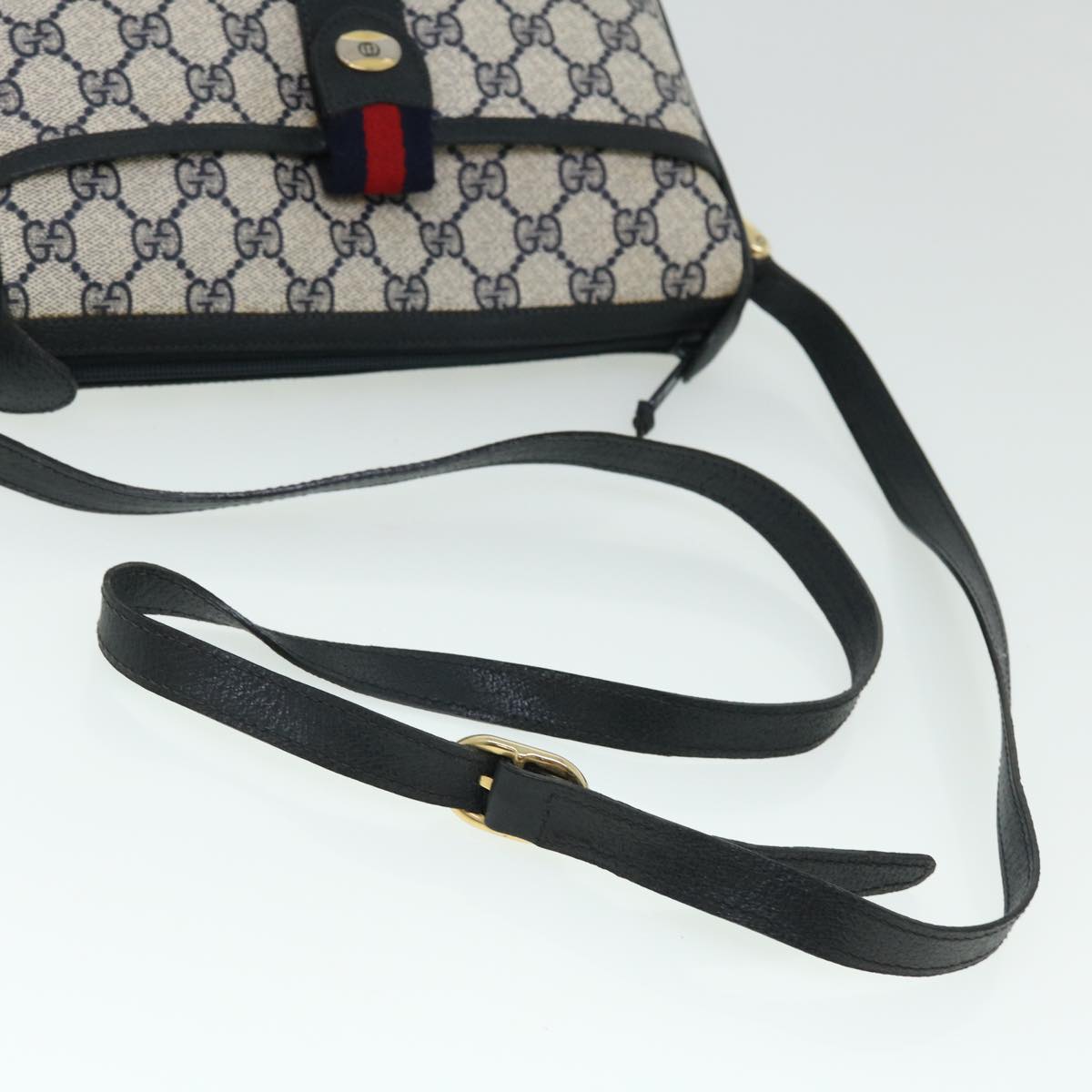 GUCCI GG Canvas Sherry Line Shoulder Bag Gray Red Navy 89.02.032 yk8362