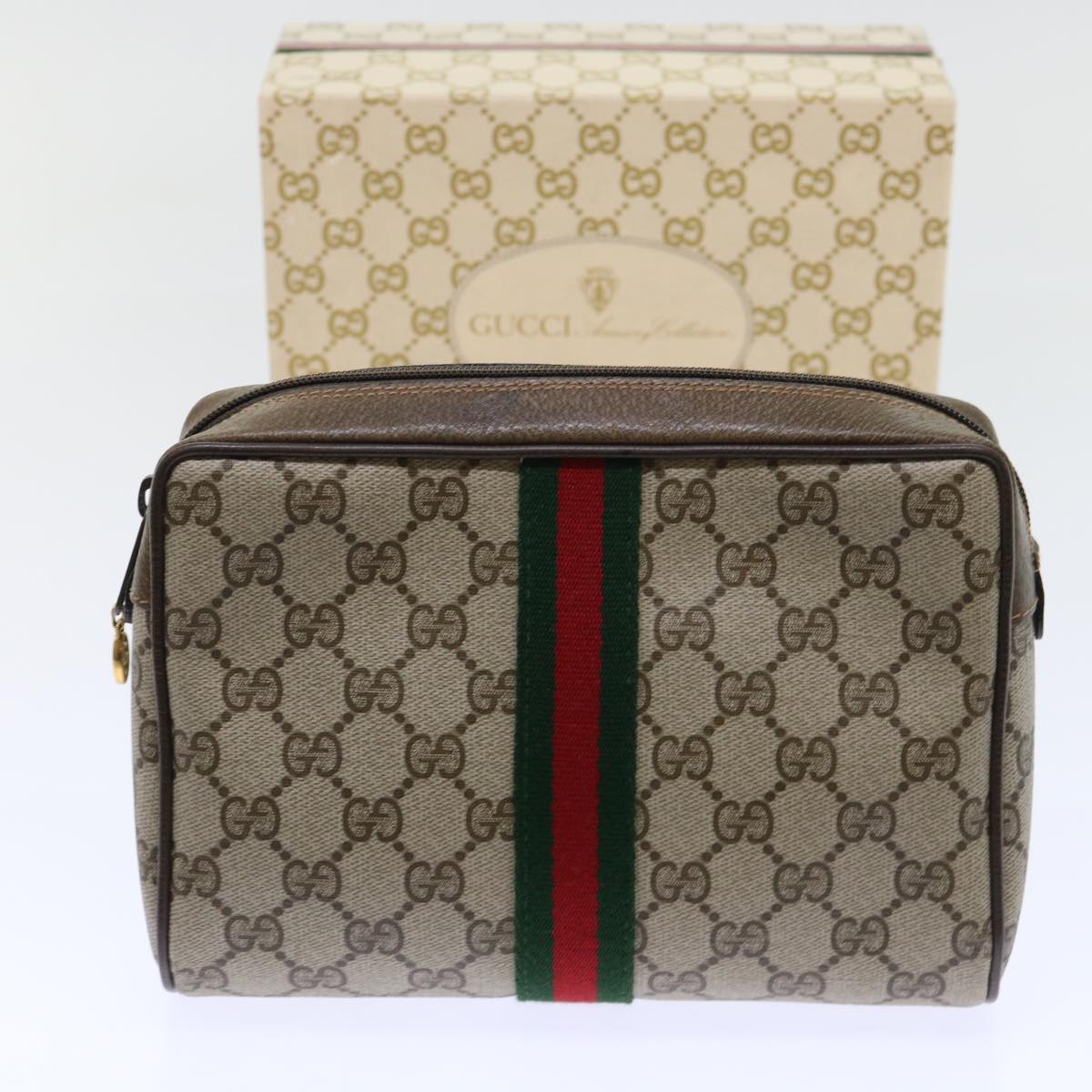 GUCCI GG Canvas Web Sherry Line Clutch Bag Beige Red 63 01 012 yk8363B