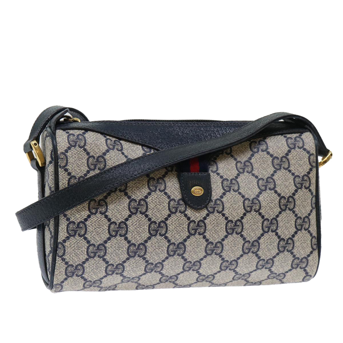 GUCCI GG Canvas Sherry Line Shoulder Bag Gray Red Navy 89 02 018 yk8374B
