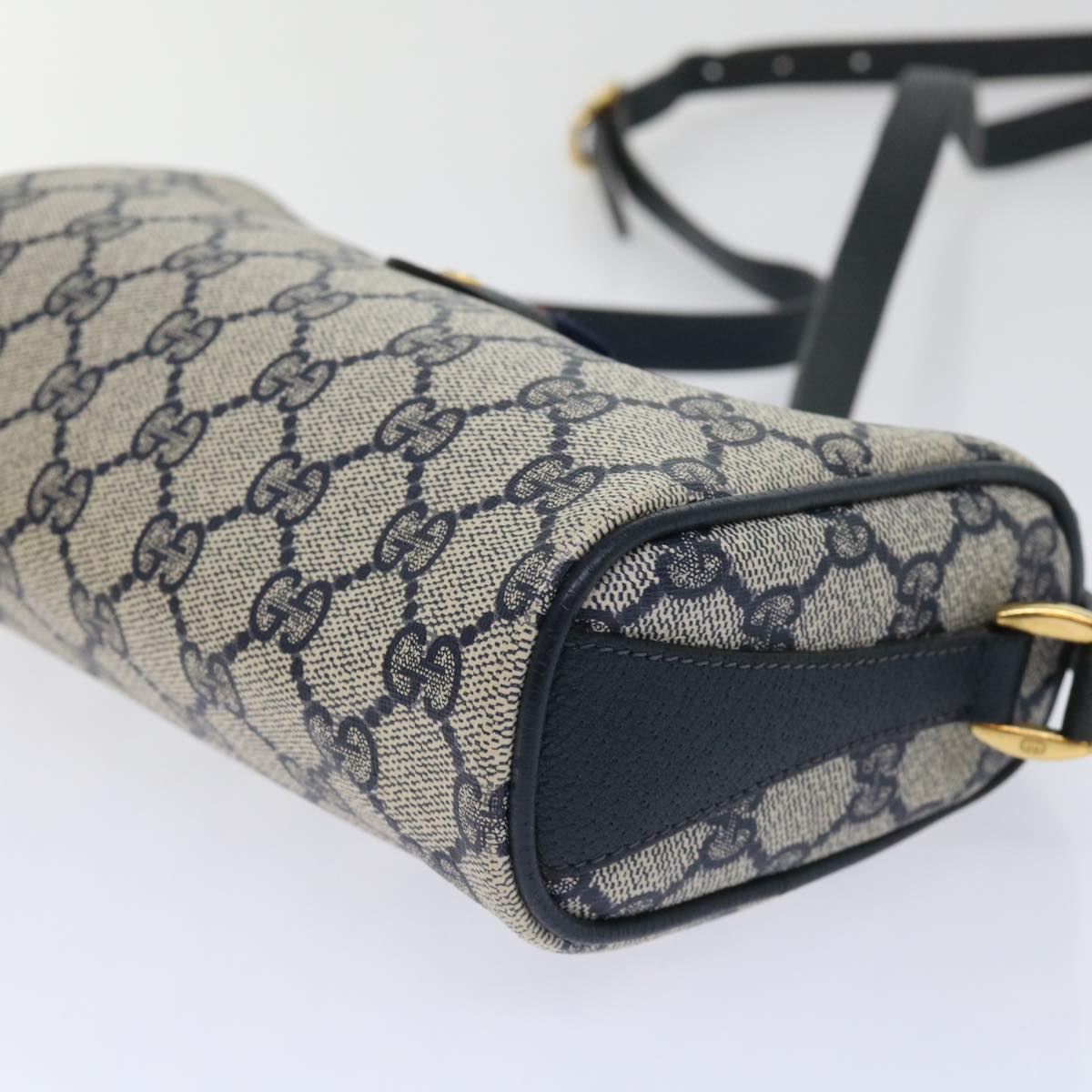GUCCI GG Canvas Sherry Line Shoulder Bag Gray Red Navy 89 02 018 yk8374B