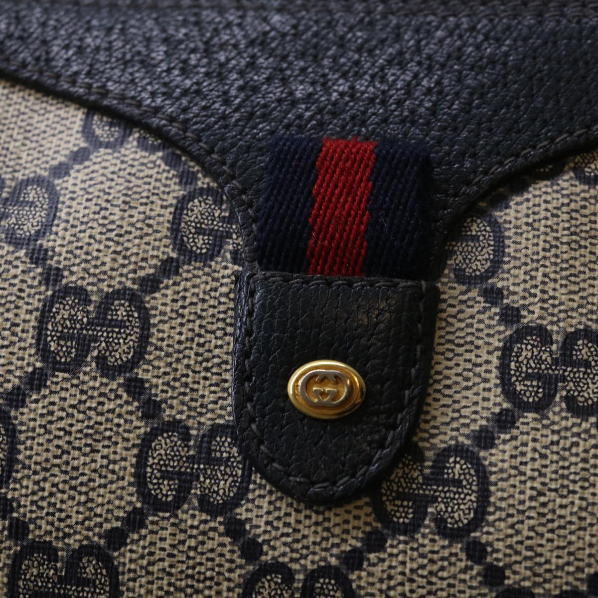 GUCCI GG Canvas Sherry Line Shoulder Bag Gray Red Navy 89 02 018 yk8374B
