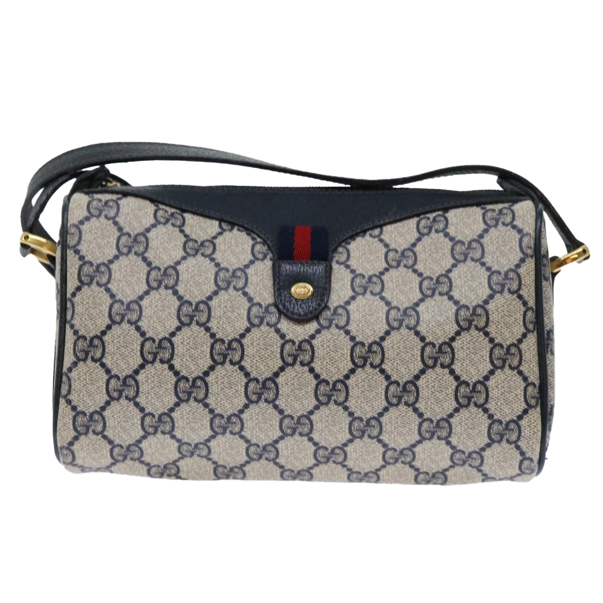 GUCCI GG Canvas Sherry Line Shoulder Bag Gray Red Navy 89 02 018 yk8374B