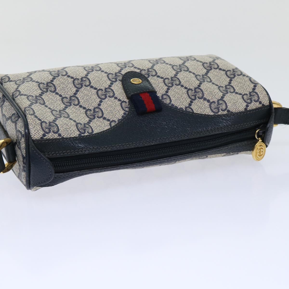 GUCCI GG Canvas Sherry Line Shoulder Bag Gray Red Navy 89 02 018 yk8374B