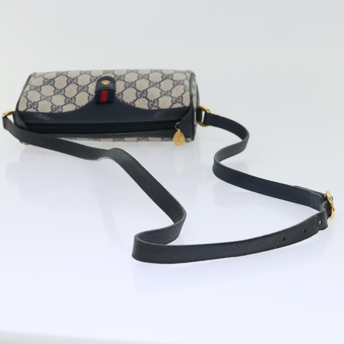 GUCCI GG Canvas Sherry Line Shoulder Bag Gray Red Navy 89 02 018 yk8374B