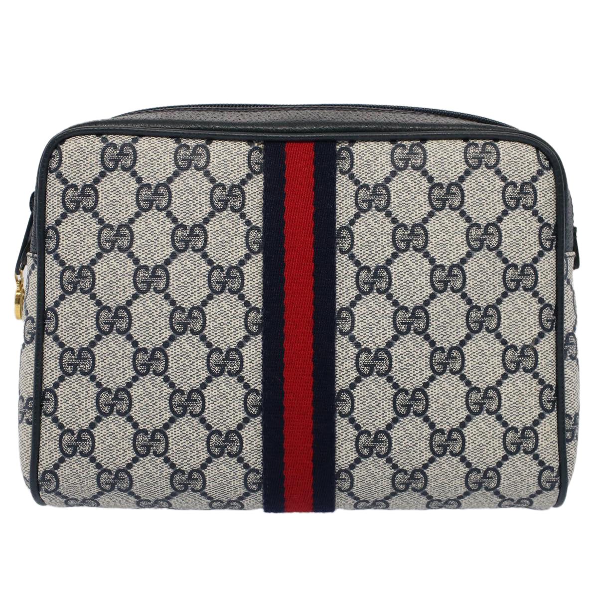 GUCCI GG Canvas Sherry Line Clutch Bag Gray Red Navy 010.378... yk8375B