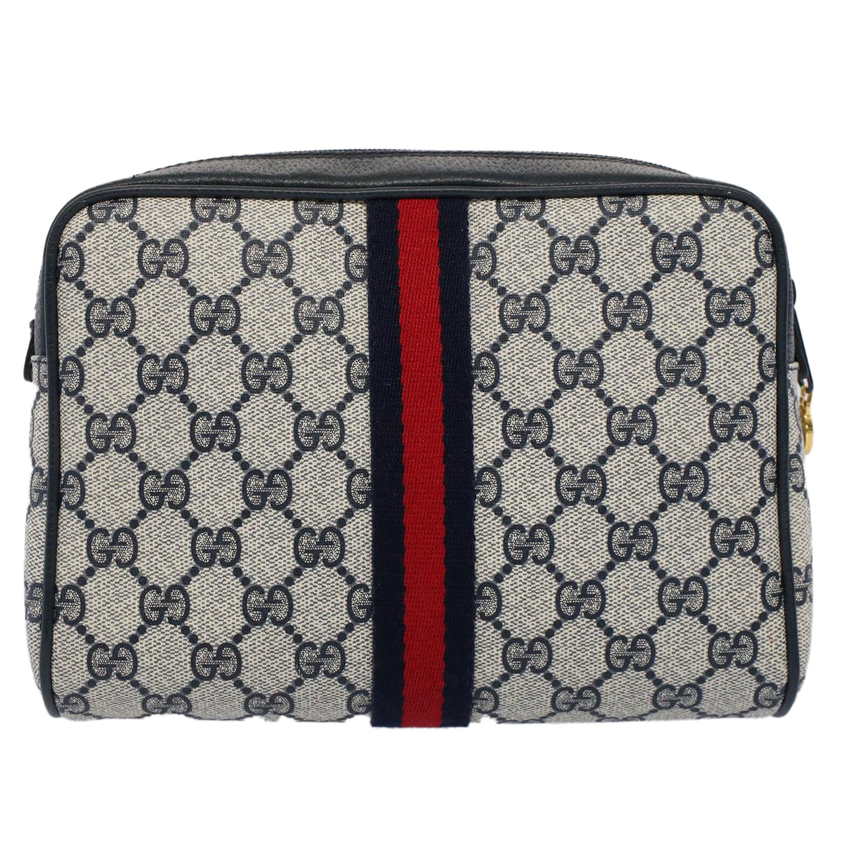GUCCI GG Canvas Sherry Line Clutch Bag Gray Red Navy 010.378... yk8375B