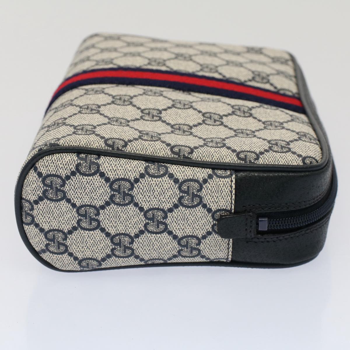 GUCCI GG Canvas Sherry Line Clutch Bag Gray Red Navy 010.378... yk8375B