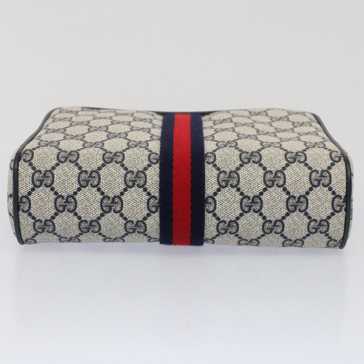 GUCCI GG Canvas Sherry Line Clutch Bag Gray Red Navy 010.378... yk8375B