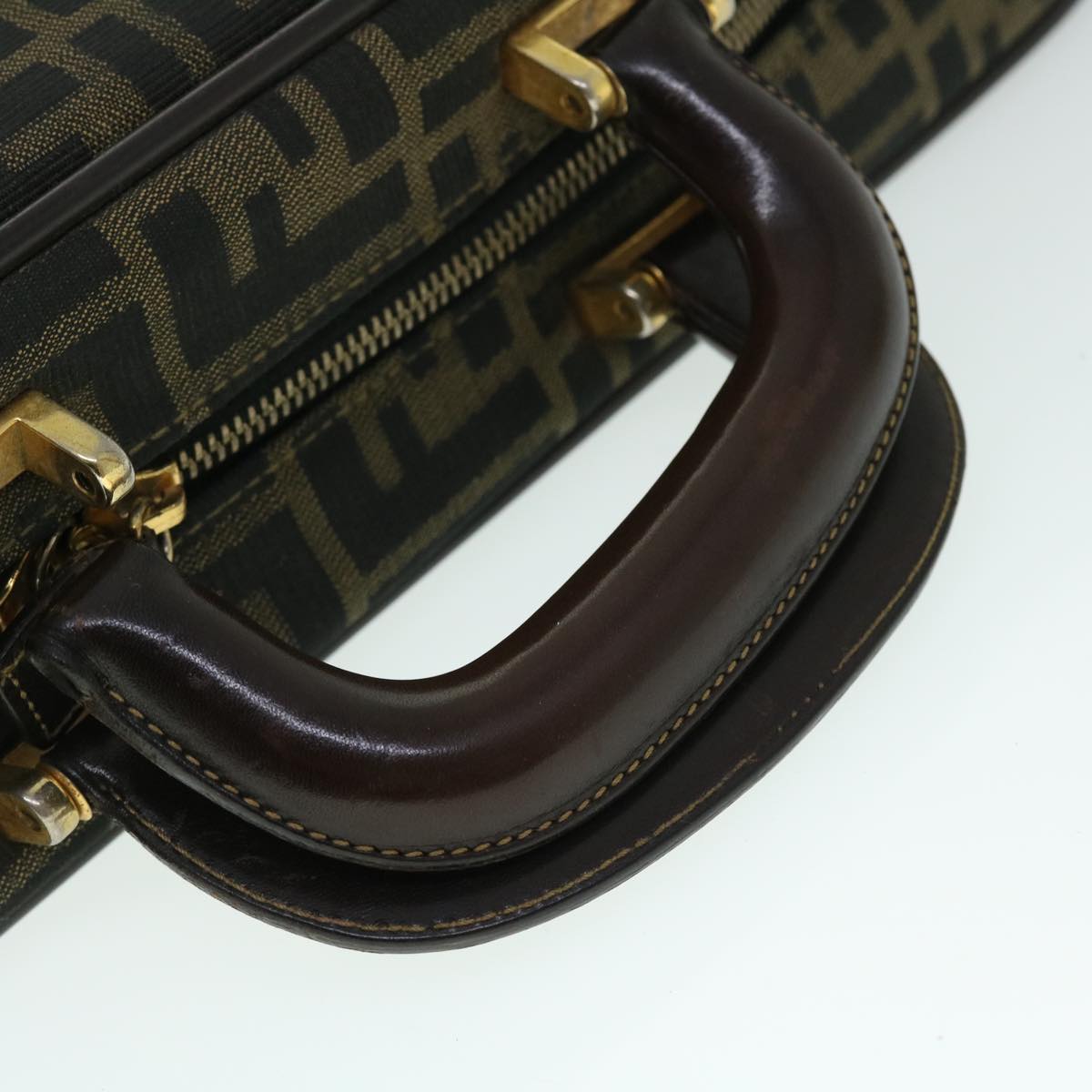 FENDI Zucca Canvas Hand Bag Black Brown yk8377B