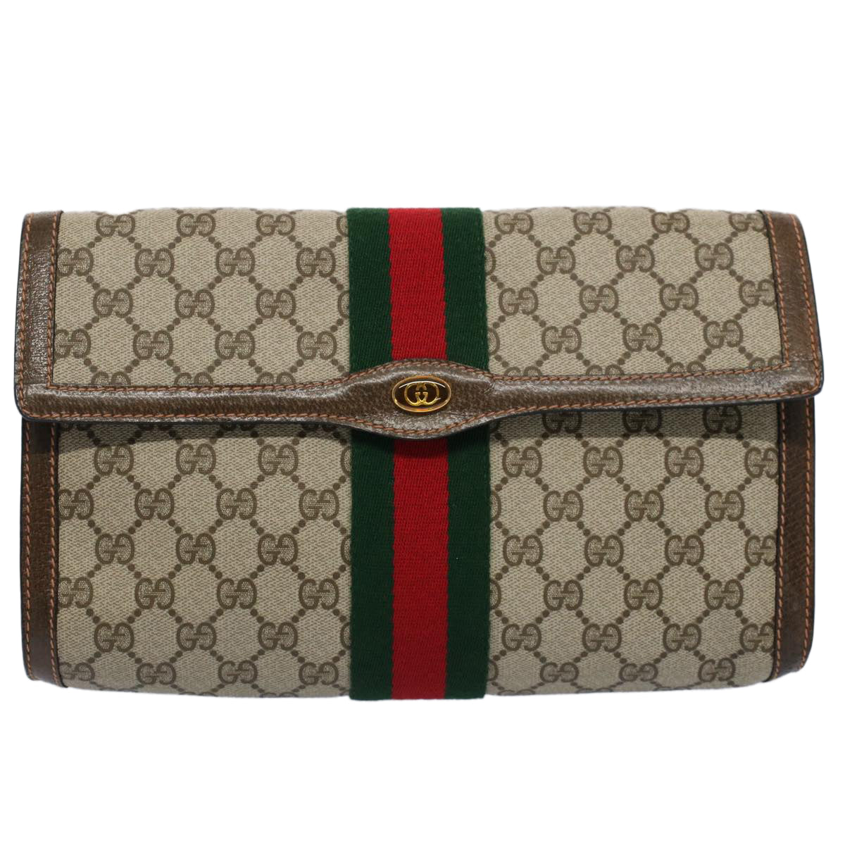 GUCCI GG Canvas Web Sherry Line Clutch Bag Beige Red 89.01.007 yk8389B
