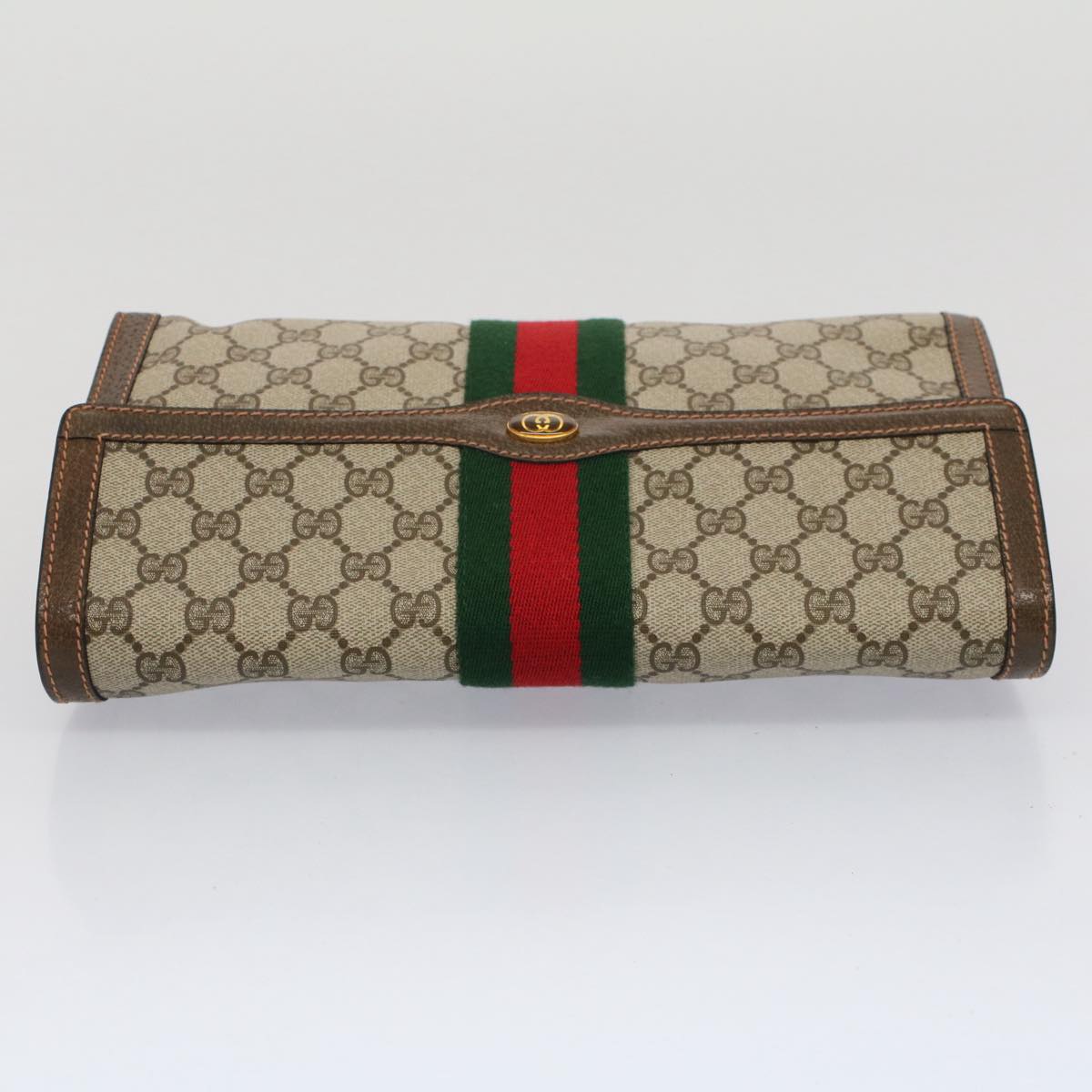 GUCCI GG Canvas Web Sherry Line Clutch Bag Beige Red 89.01.007 yk8389B