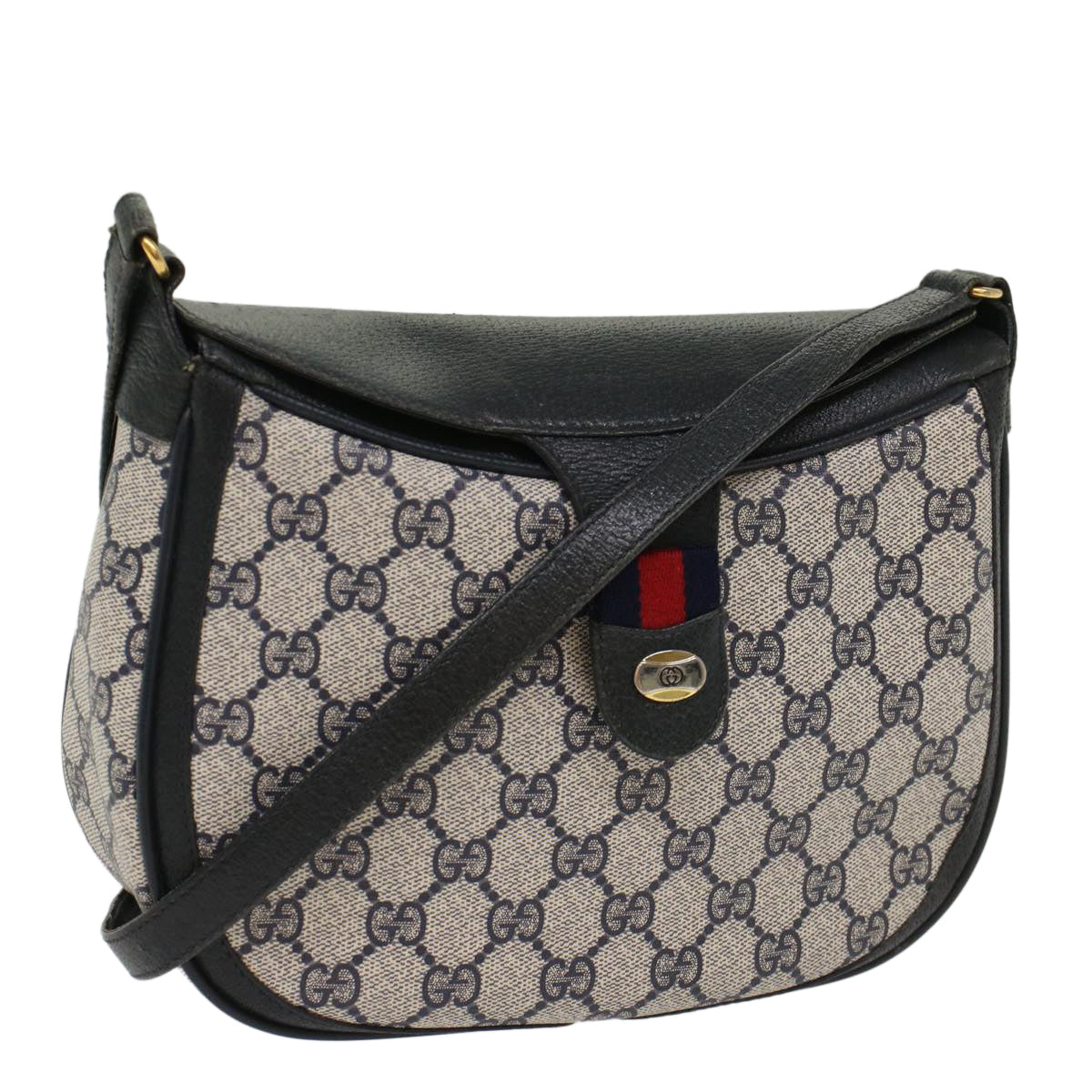 GUCCI GG Canvas Sherry Line Shoulder Bag Gray Red Navy 10 02 056 yk8393B